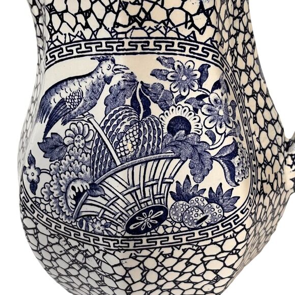 Vtg English William Adams Double Sided Blue & White Pottery Pitcher Oriental - Picture 3 of 12